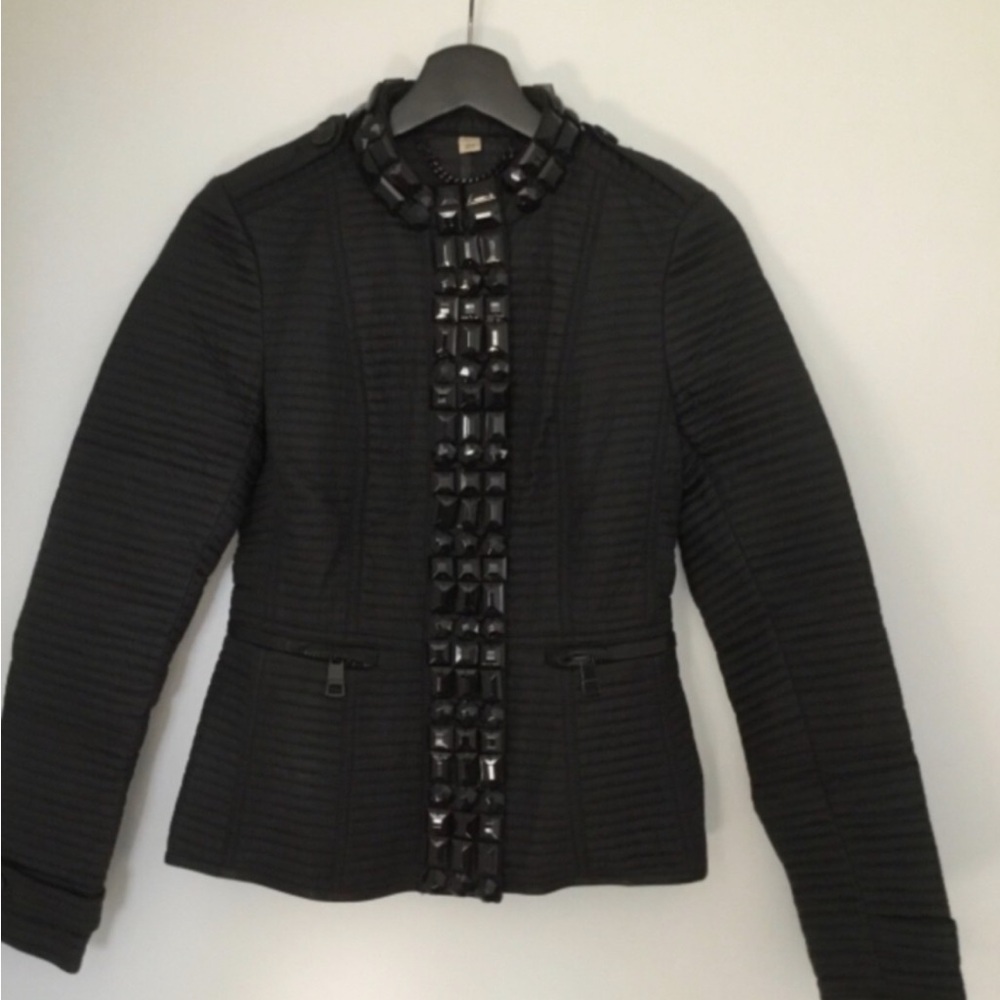 Burberry London Black Quilted Jacket with Jeweled Trim size 0/2 XS - Picture 2 of 10